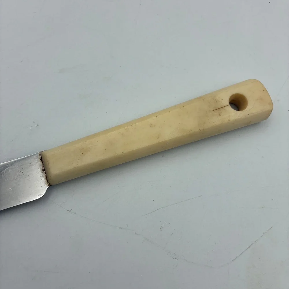 Vintage Stainless Steel Utility Knife Cream Composite Handle 12.5 Inch Slicer